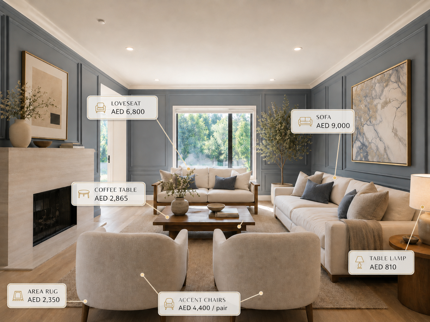 Japandi-style designed living room concept output.
